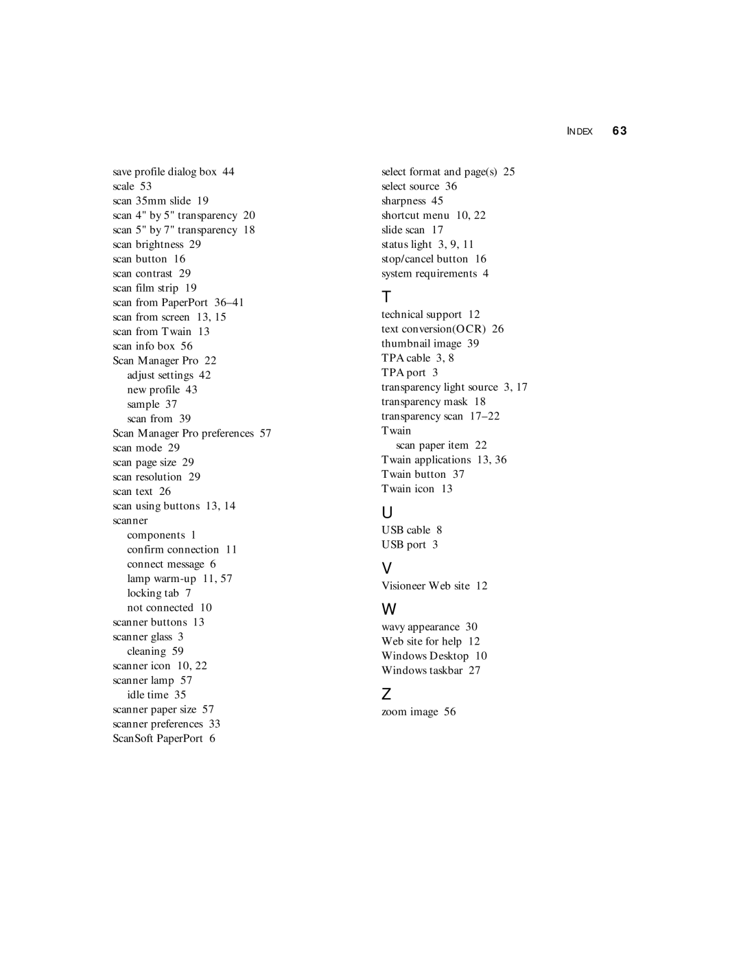 Visioneer 8820 manual Index 