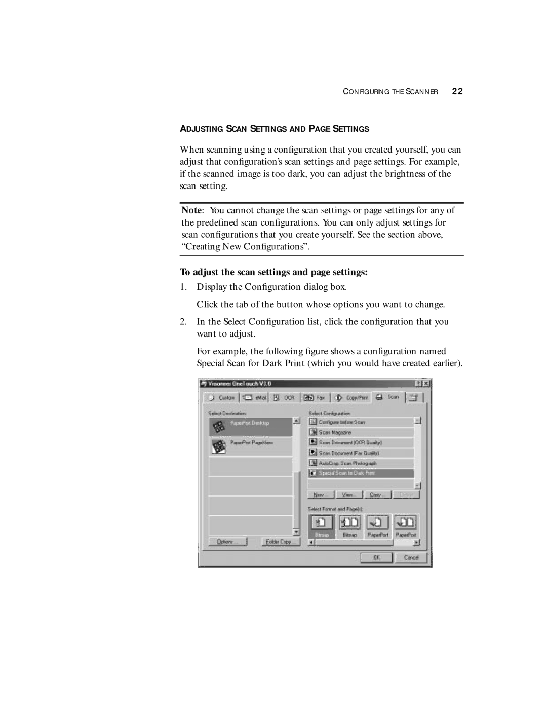 Visioneer 8900 manual Adjusting Scan Settings and page Settings, To adjust the scan settings and page settings 