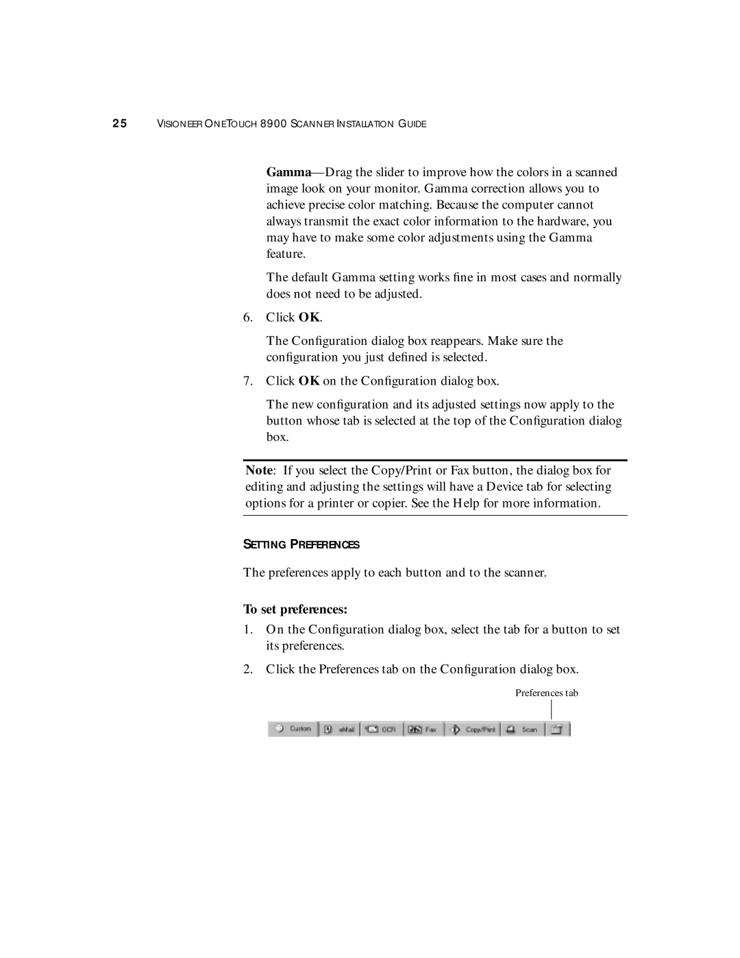 Visioneer 8900 manual Setting Preferences, To set preferences 