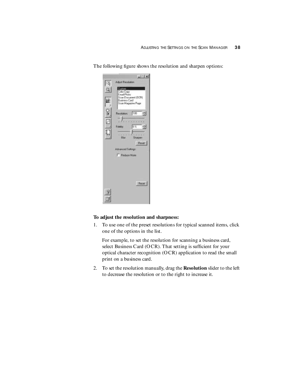 Visioneer 8900 manual To adjust the resolution and sharpness 