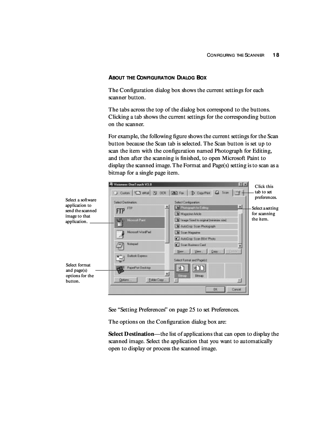 Visioneer 8900 manual About The Configuration Dialog Box 