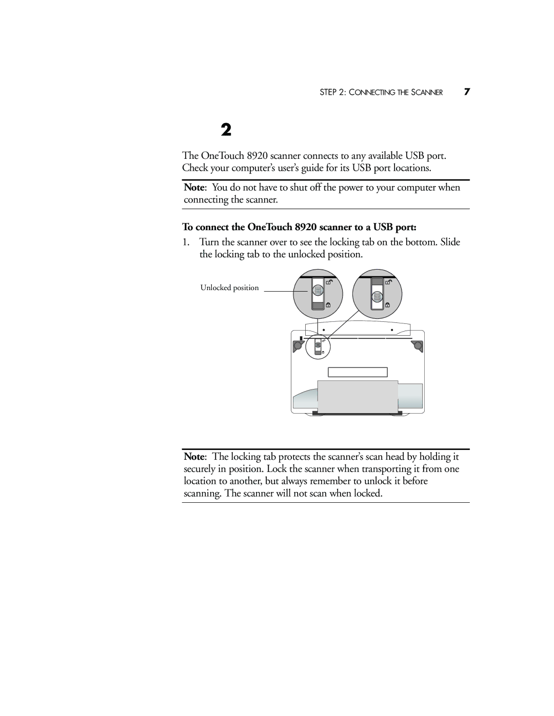 Visioneer manual Connecting the Scanner, To connect the OneTouch 8920 scanner to a USB port 