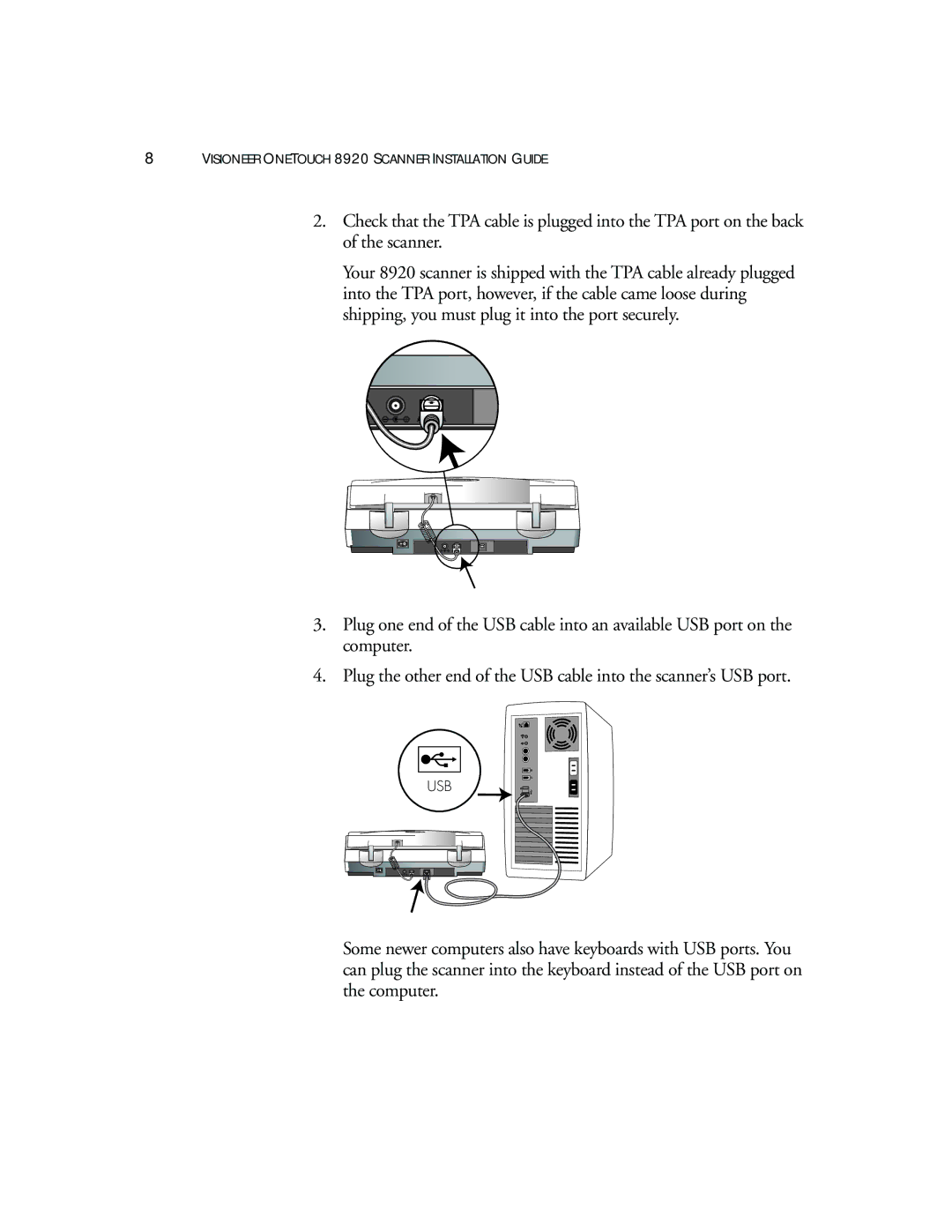 Visioneer 8920 manual Usb 