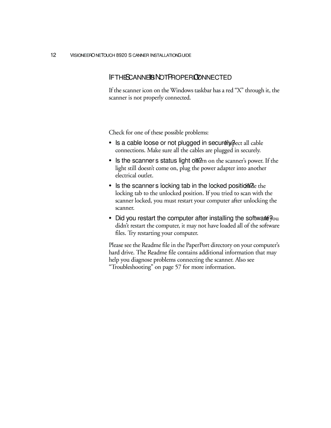 Visioneer 8920 manual If the Scanner is not Properly Connected 
