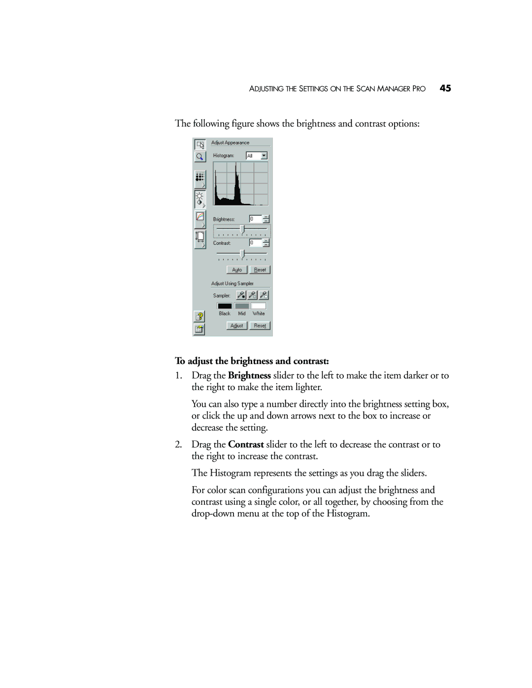 Visioneer 8920 manual To adjust the brightness and contrast 