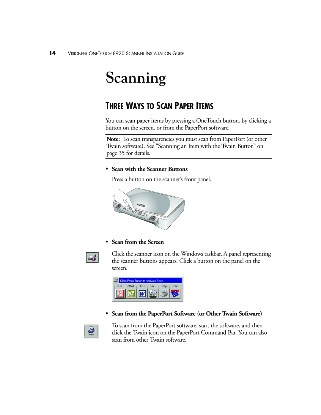 Visioneer 8920 manual Scanning, Three Ways To Scan Paper Items 