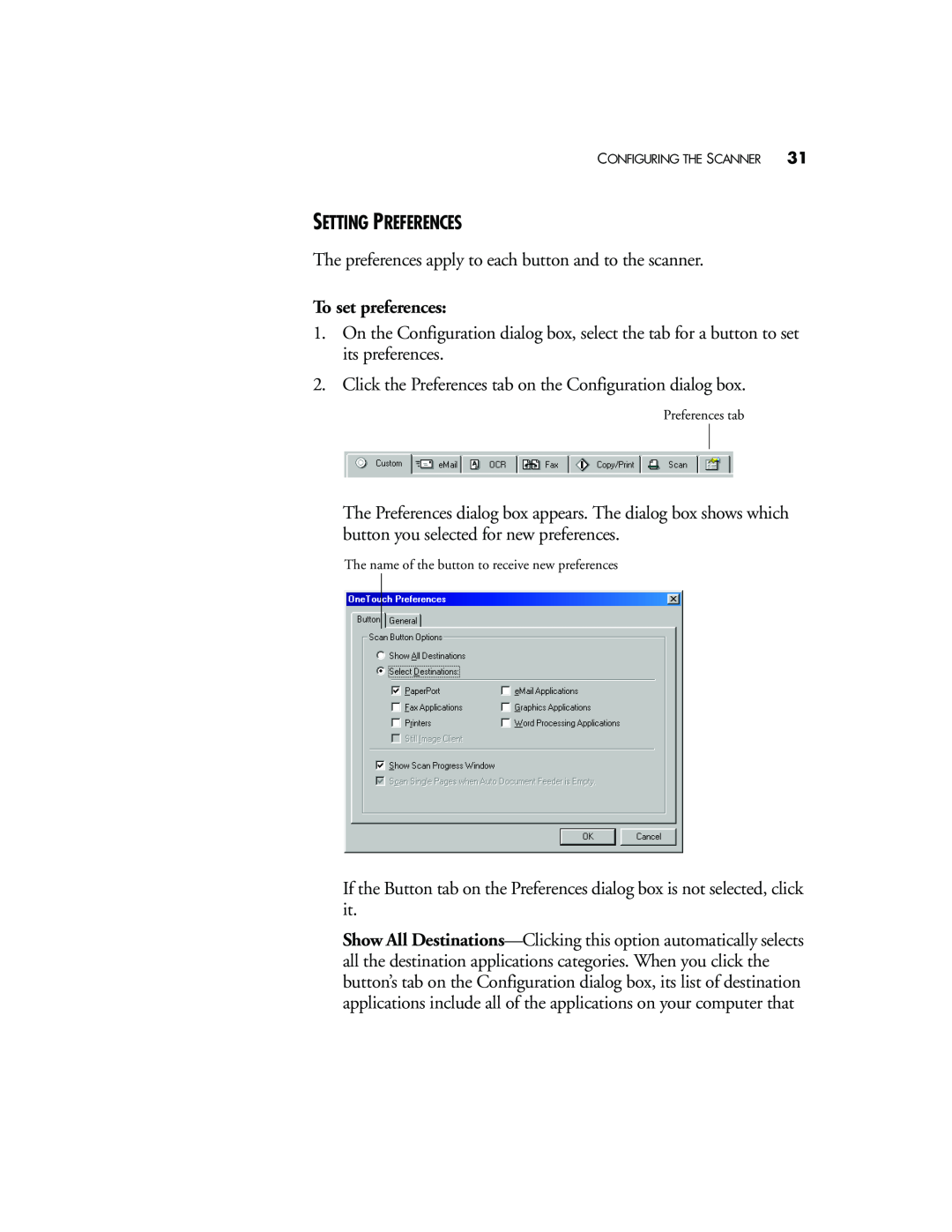 Visioneer 8920 manual Setting Preferences, To set preferences 