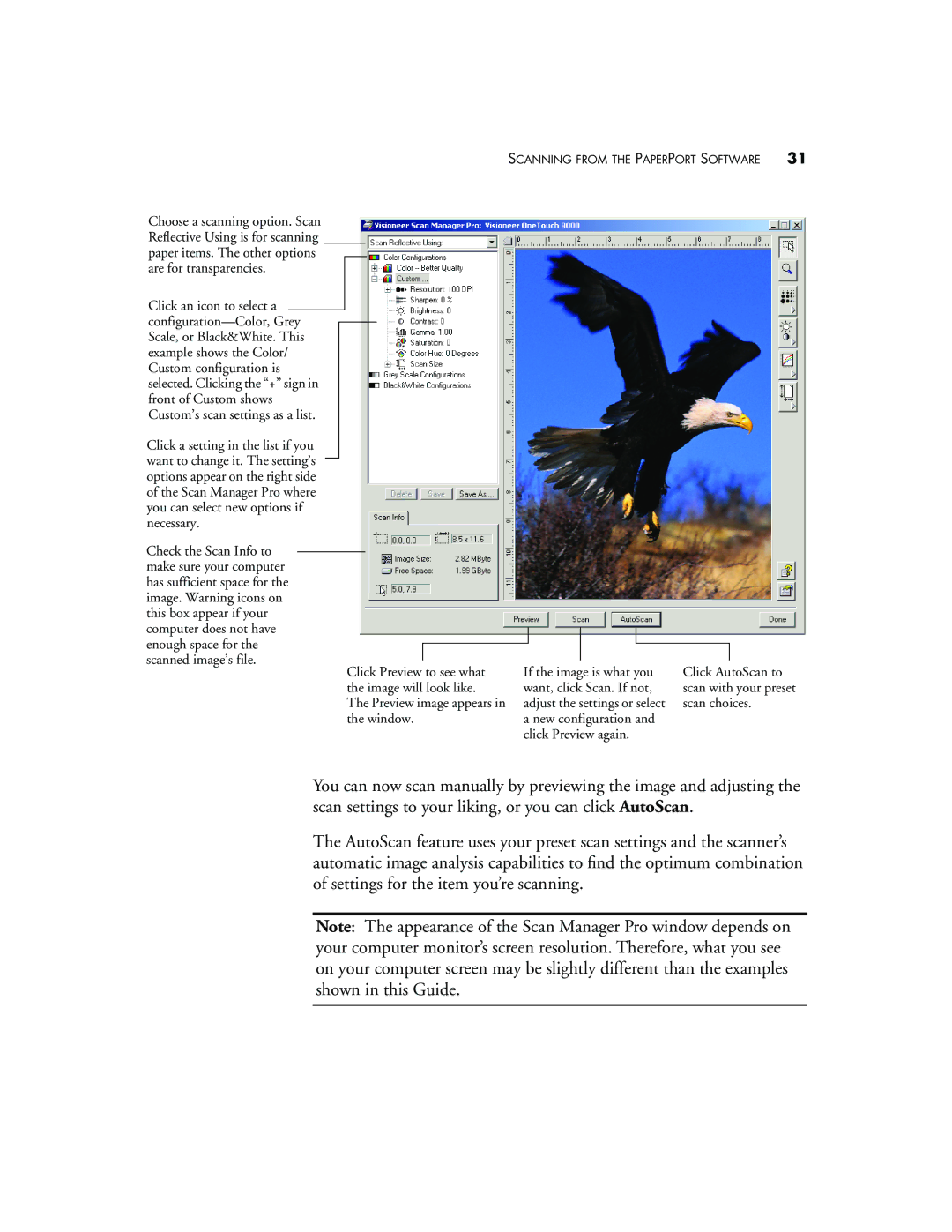 Visioneer 9000 manual Click AutoScan to scan with your preset scan choices 