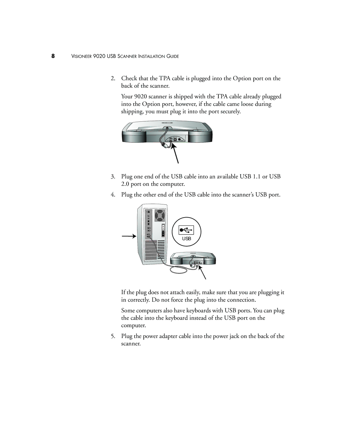 Visioneer 9020 manual Usb 