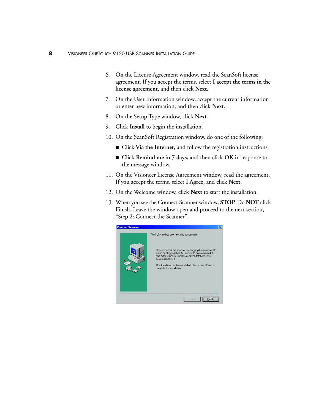 Visioneer manual Visioneer Onetouch 9120 USB Scanner Installation Guide 