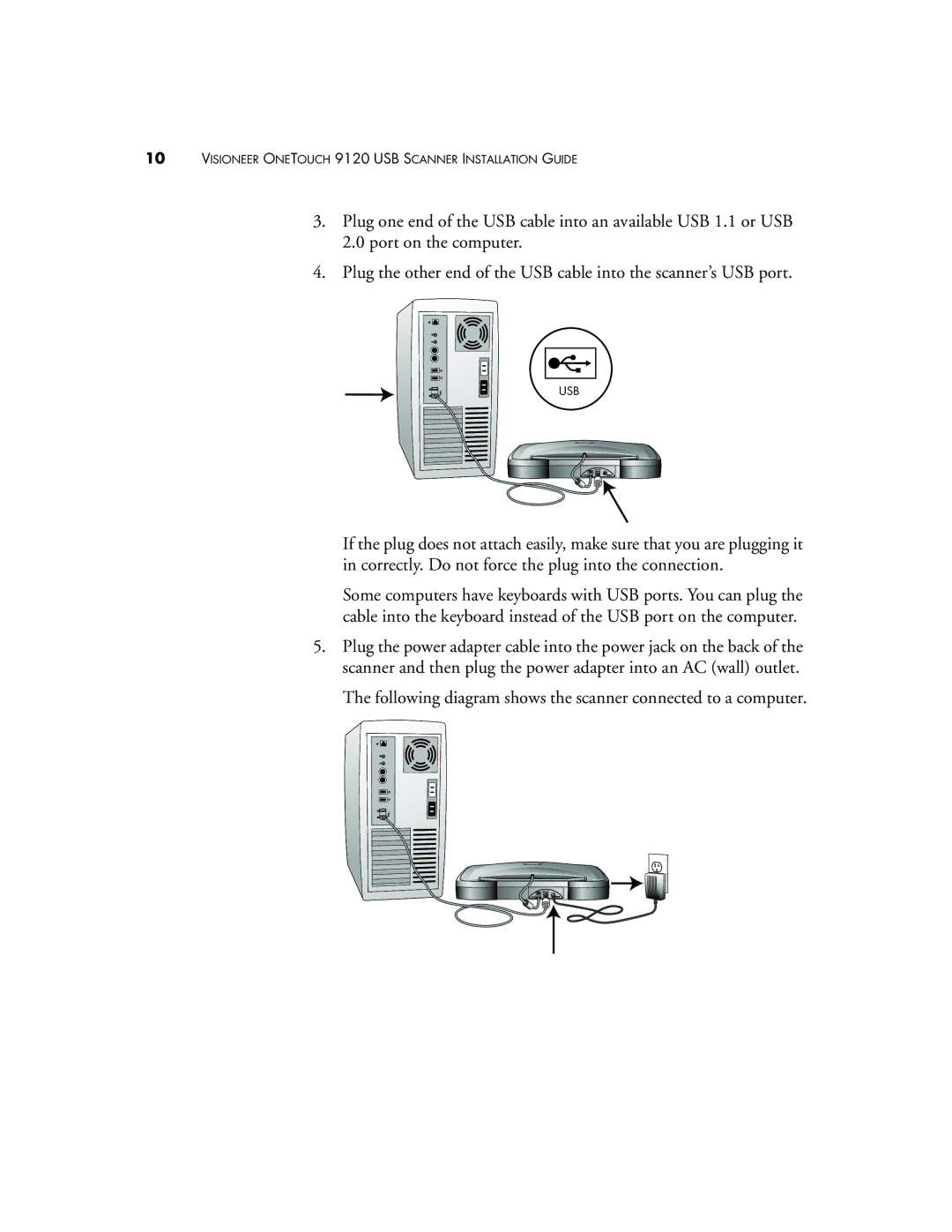 Visioneer 9120 manual Usb 