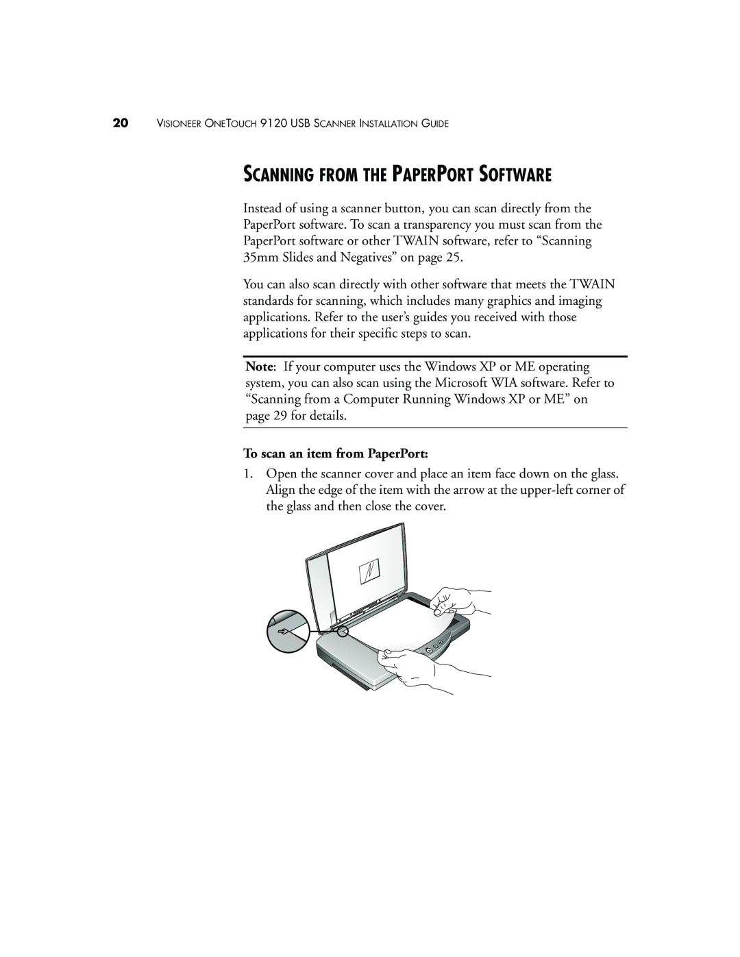 Visioneer 9120 manual Scanning from the Paperport Software, To scan an item from PaperPort 