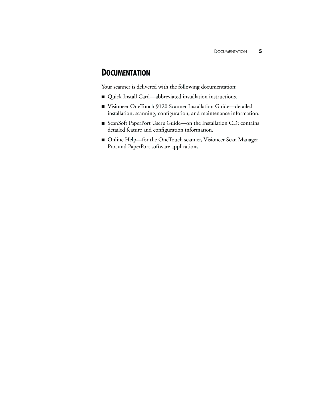 Visioneer 9120 manual Documentation 