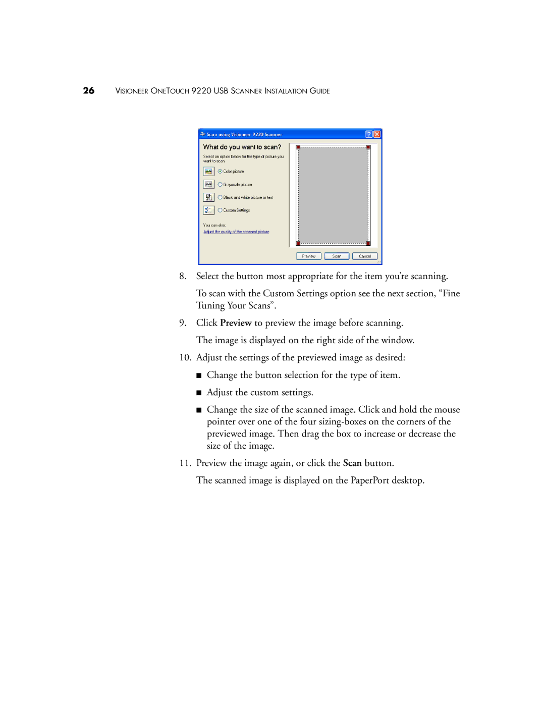 Visioneer manual Visioneer Onetouch 9220 USB Scanner Installation Guide 