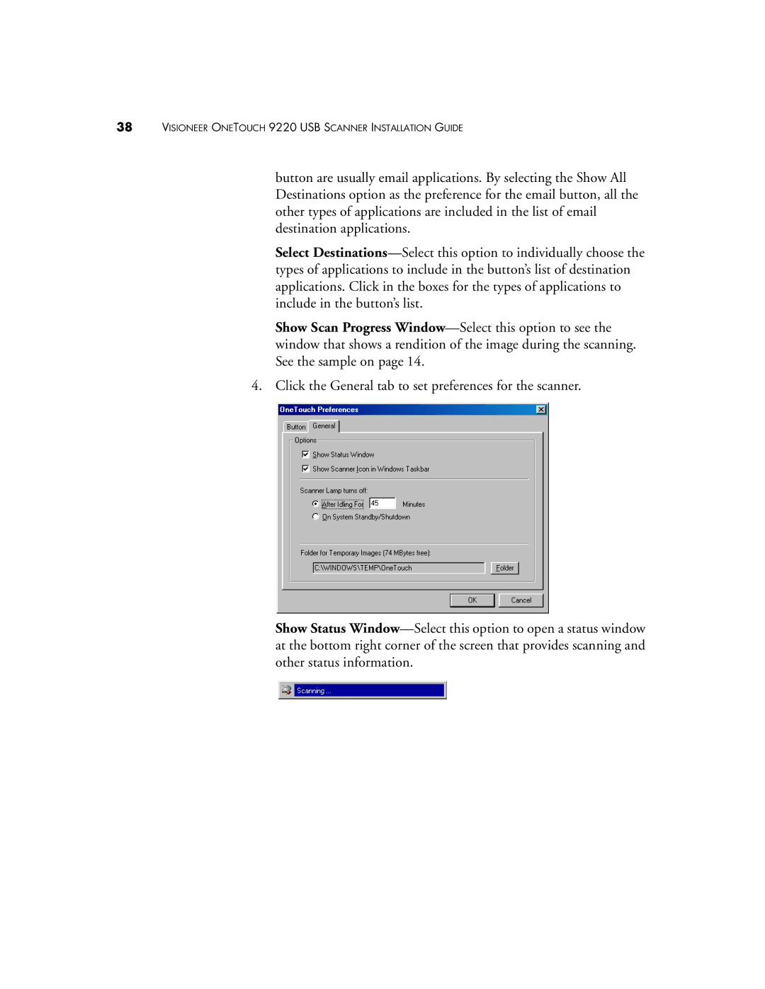 Visioneer manual Visioneer Onetouch 9220 USB Scanner Installation Guide 