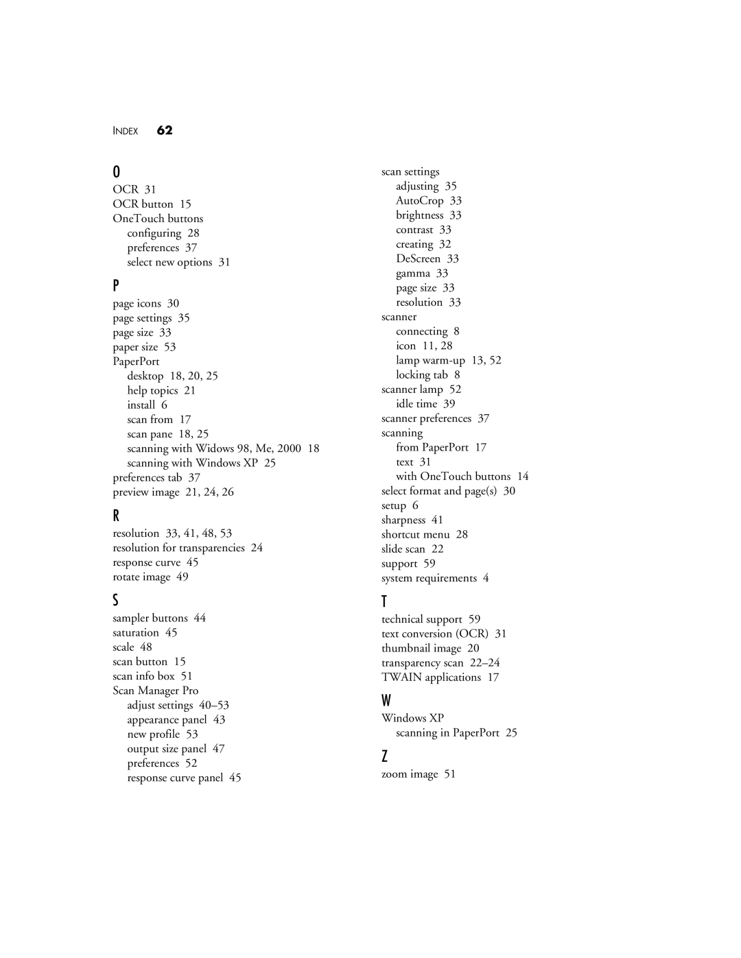 Visioneer 9220 manual Index 