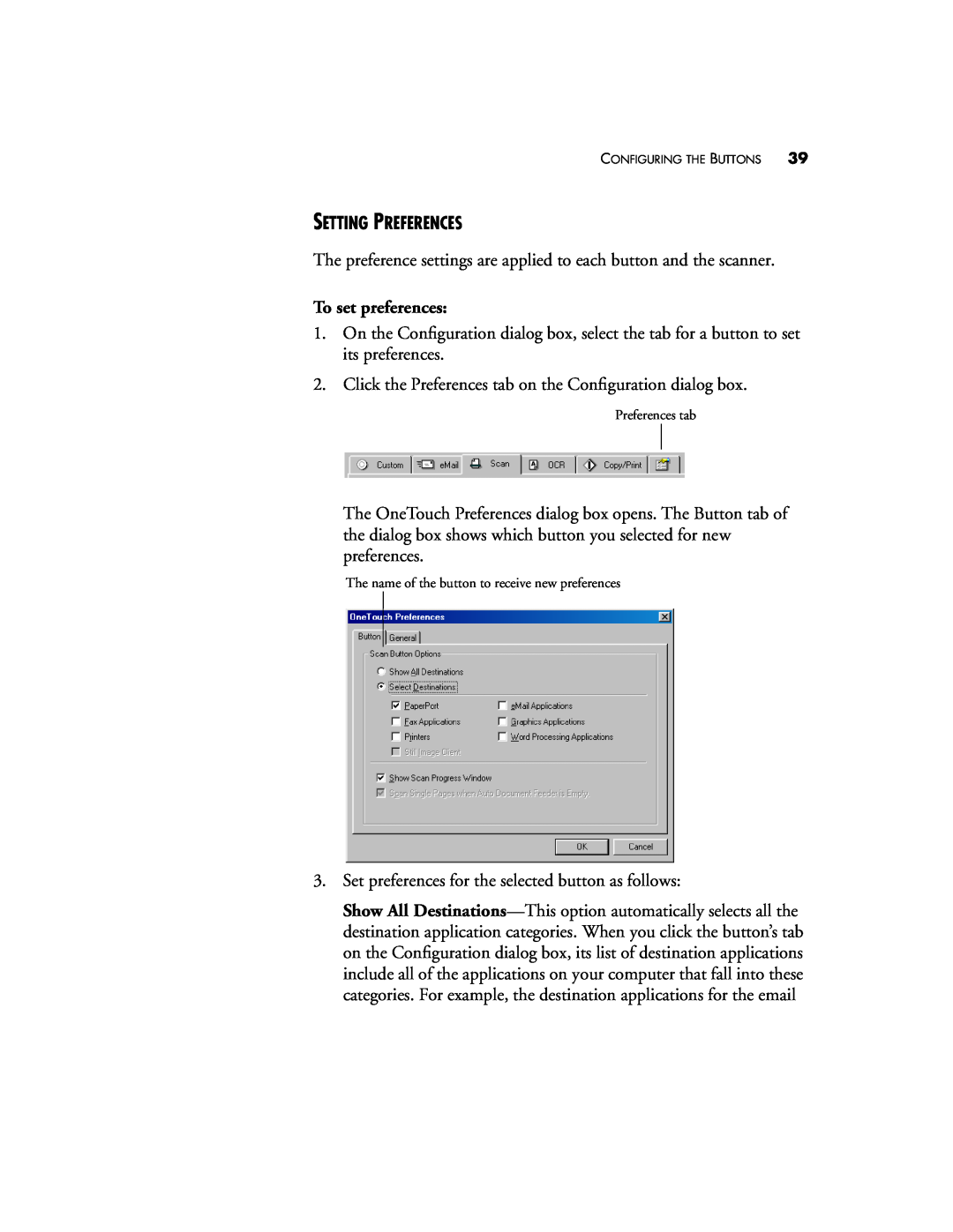 Visioneer 9320 manual Setting Preferences, To set preferences 