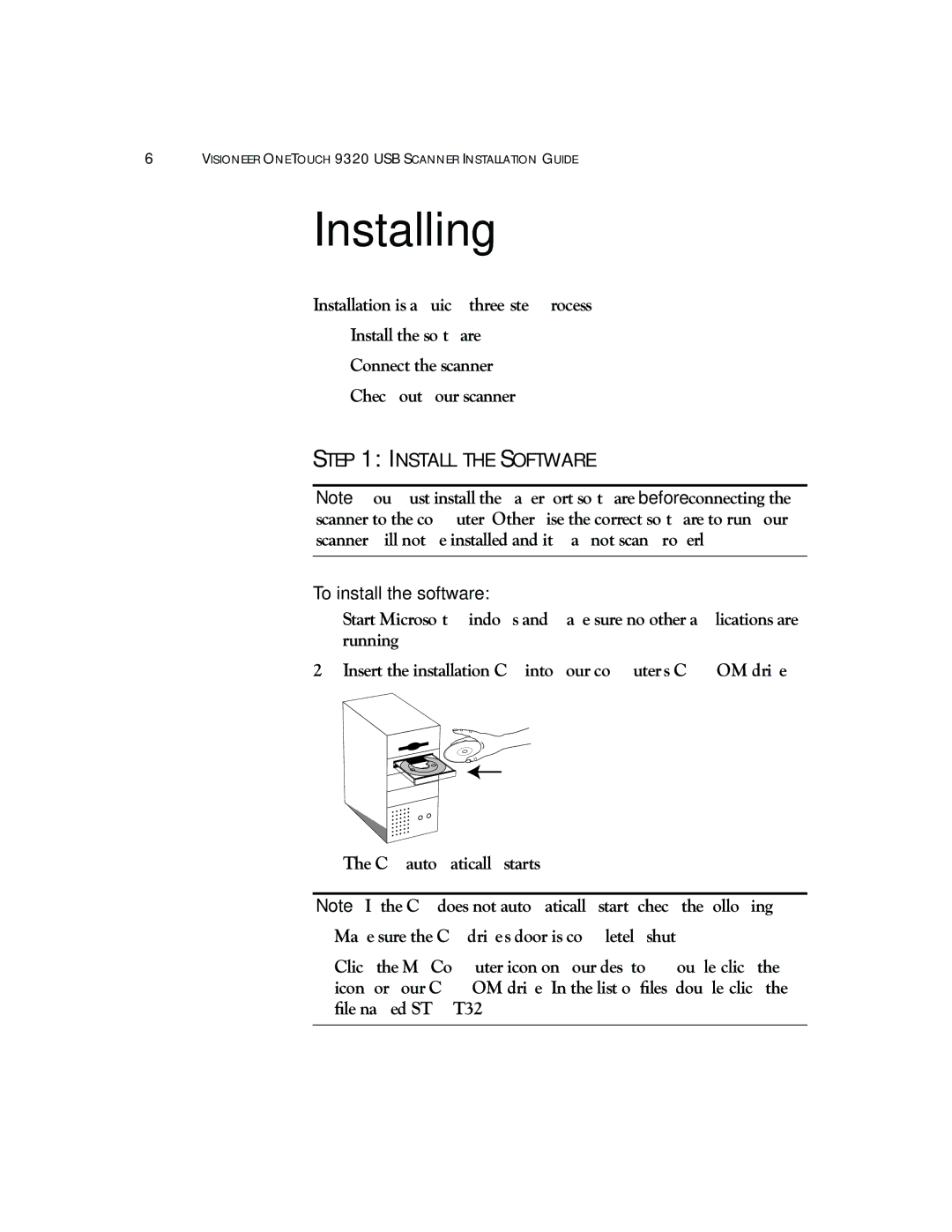 Visioneer 9320 manual Install the Software, To install the software 