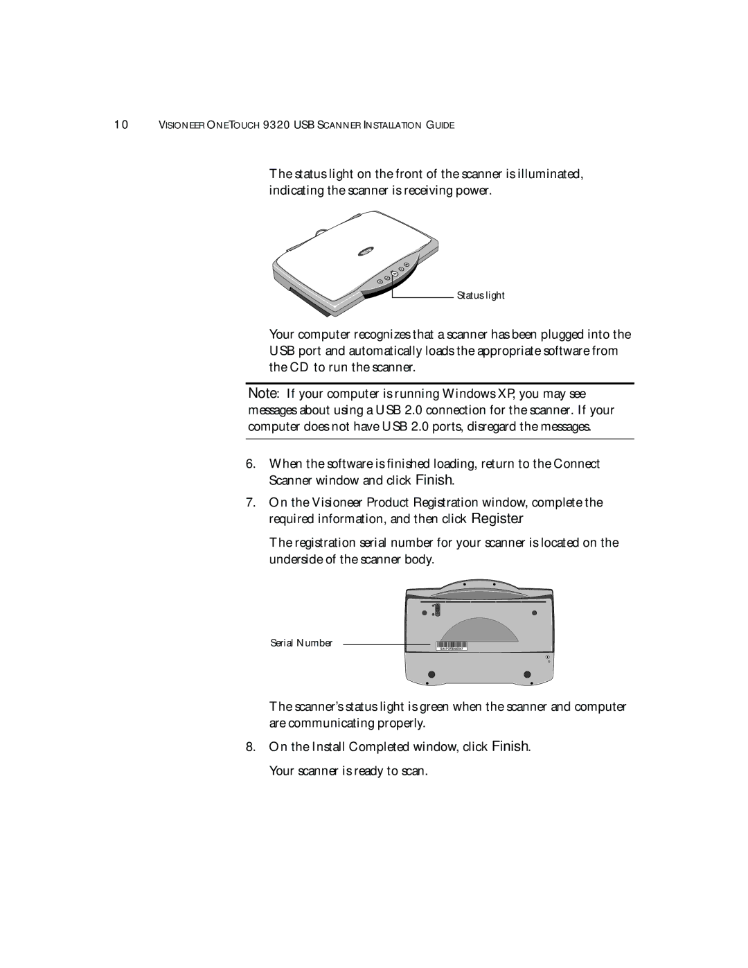 Visioneer 9320 manual Serial Number 