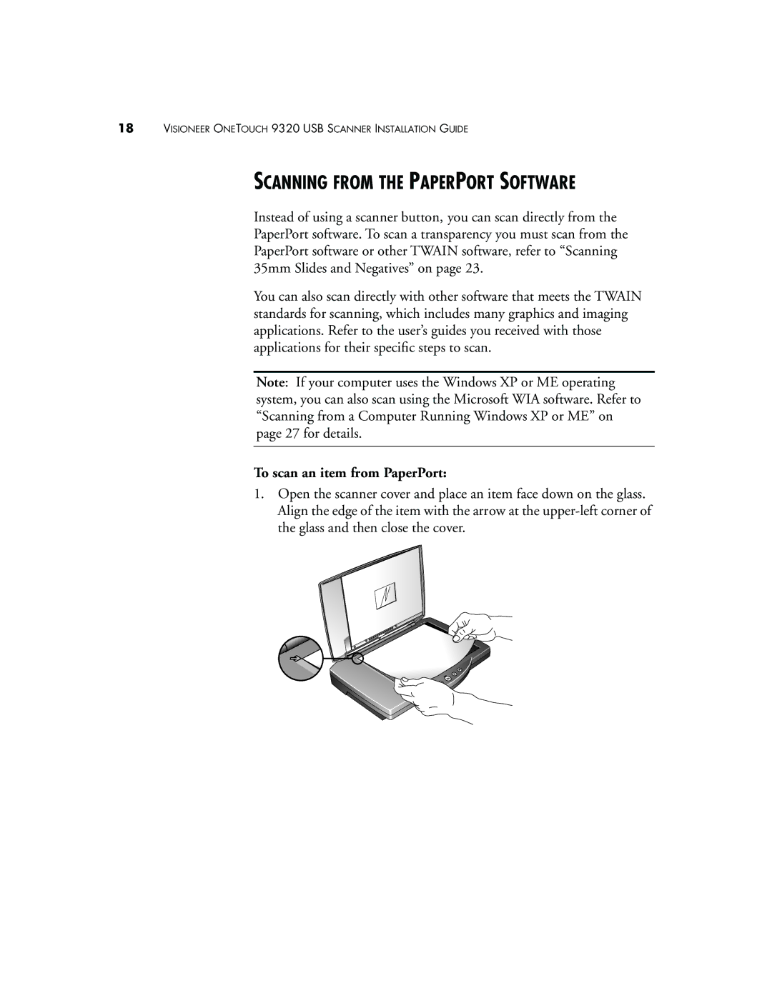 Visioneer 9320 manual Scanning from the Paperport Software, To scan an item from PaperPort 