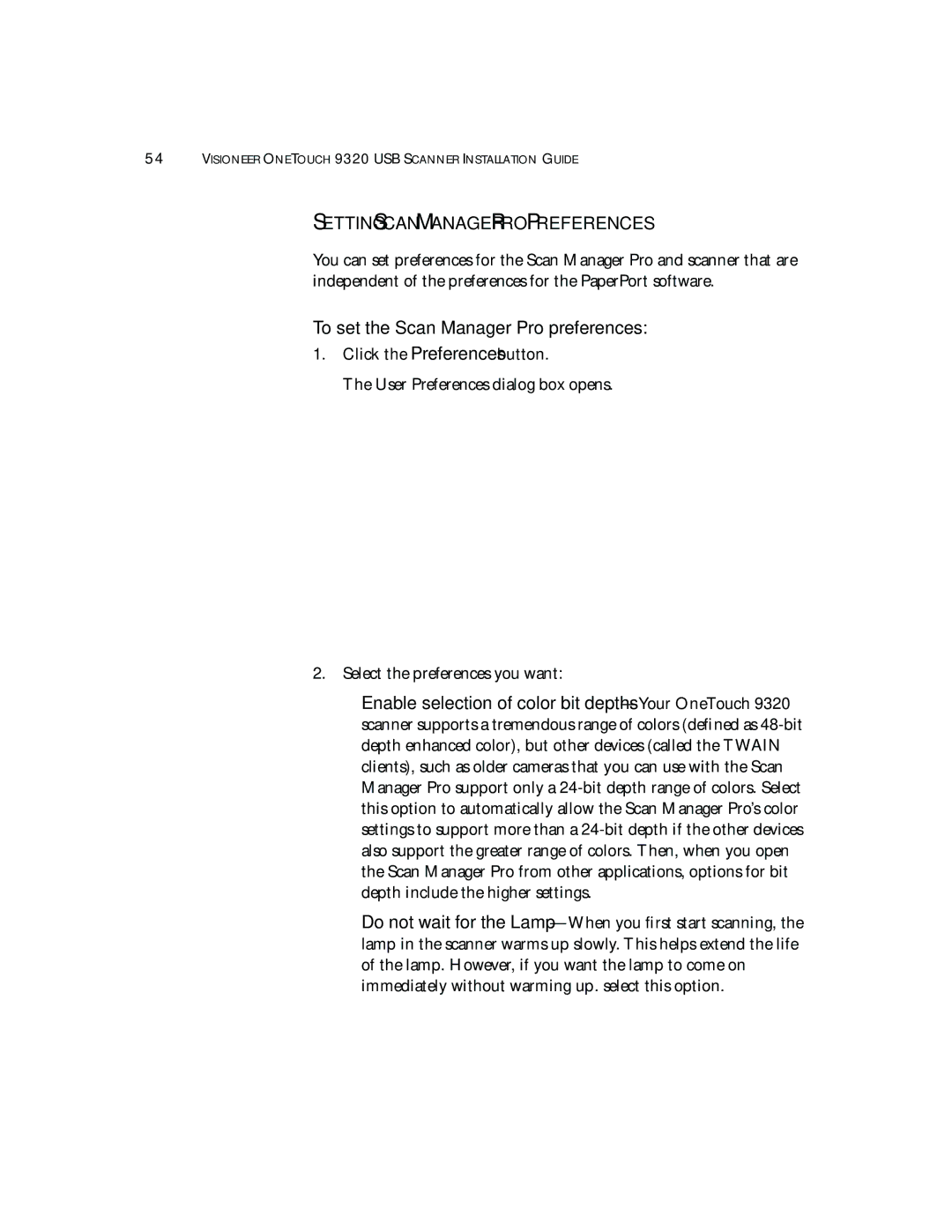 Visioneer 9320 manual Setting Scan Manager PRO Preferences, To set the Scan Manager Pro preferences 