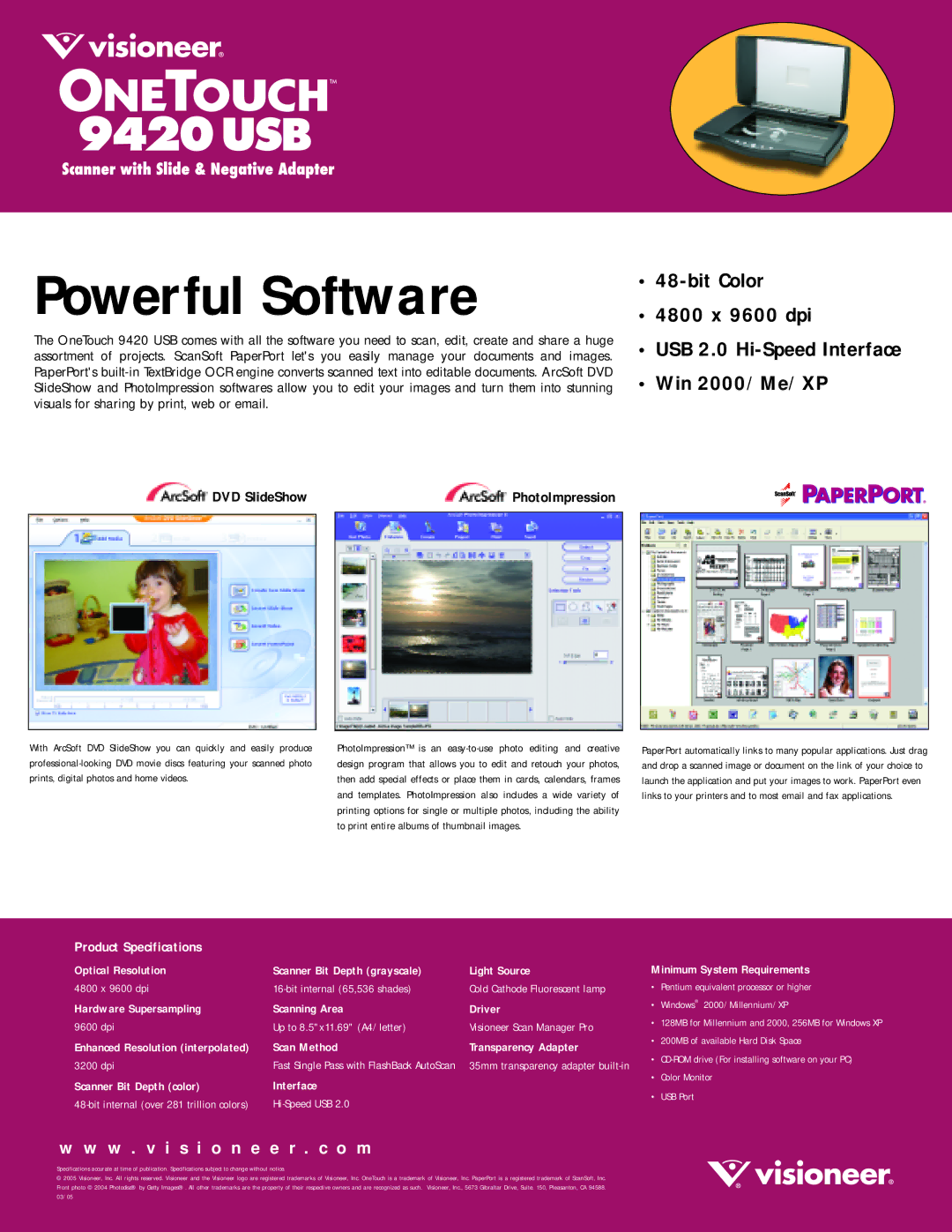 Visioneer 9420 USB manual Powerful Software 