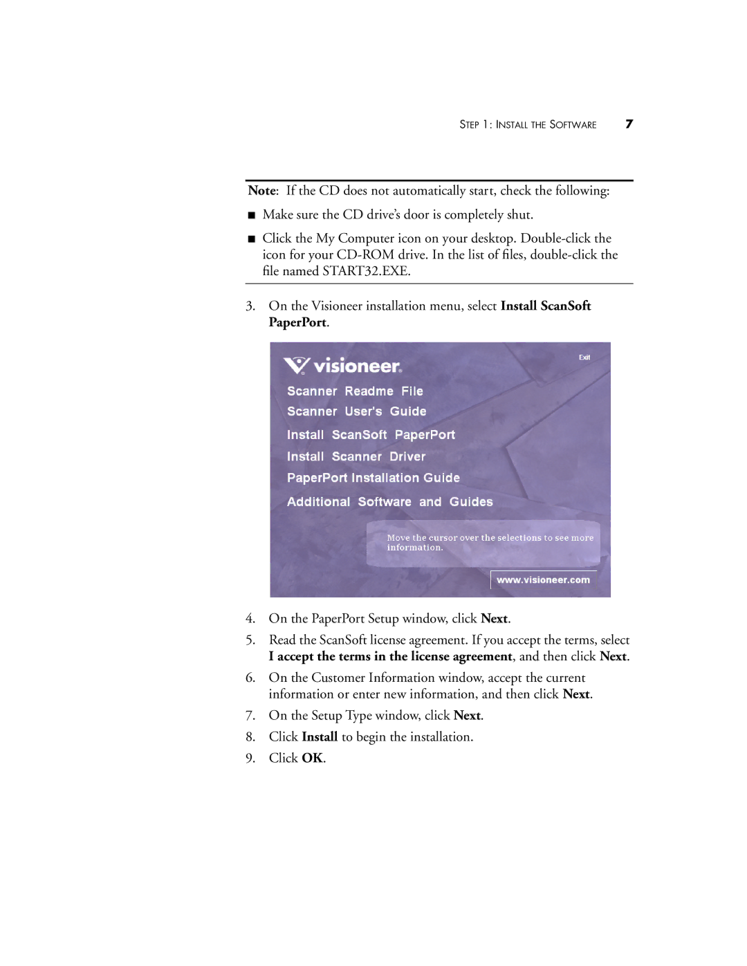 Visioneer 9420 manual Install the Software 