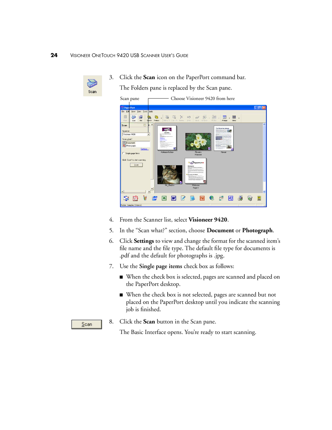 Visioneer manual Scan pane Choose Visioneer 9420 from here 