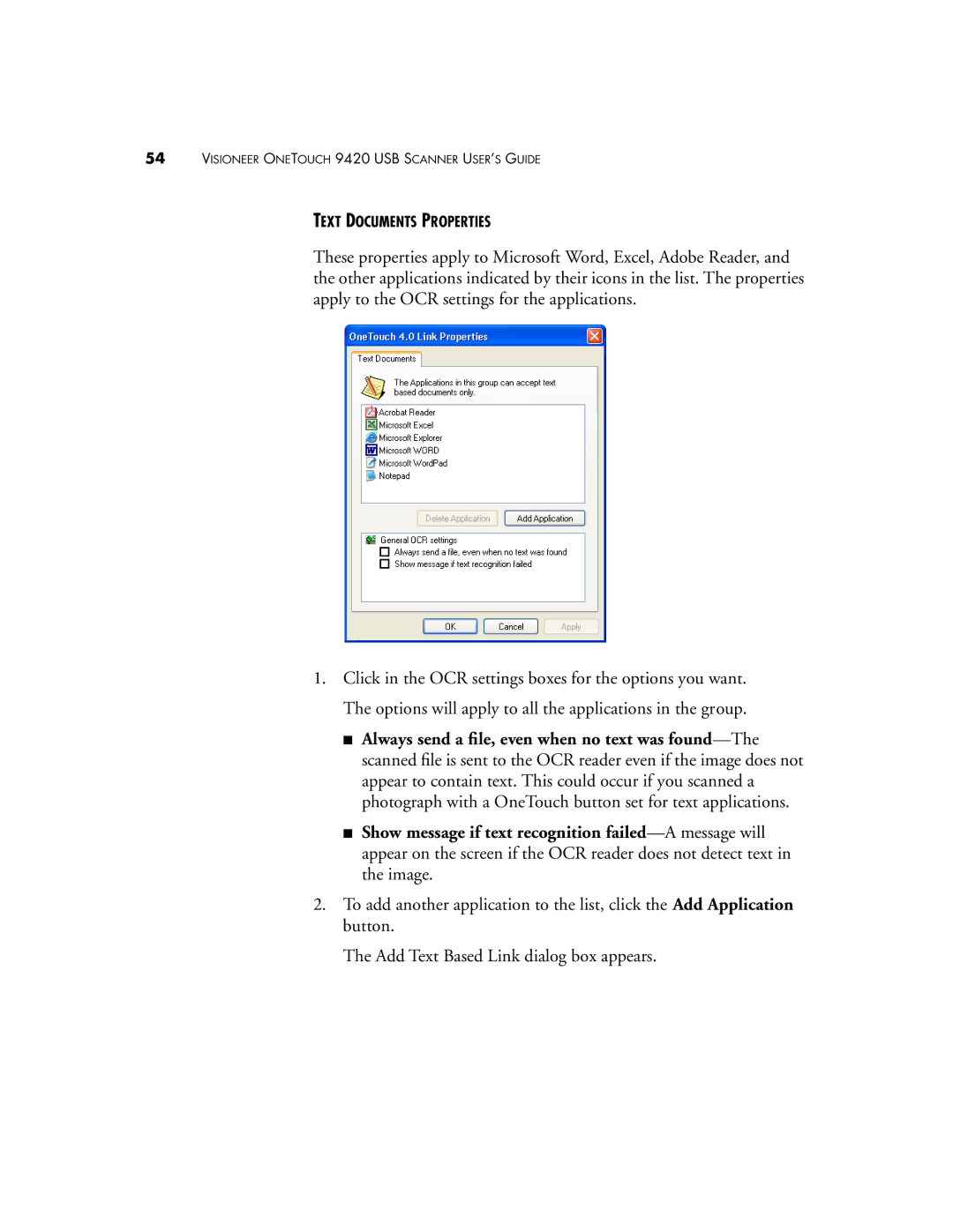 Visioneer 9420 manual Text Documents Properties 