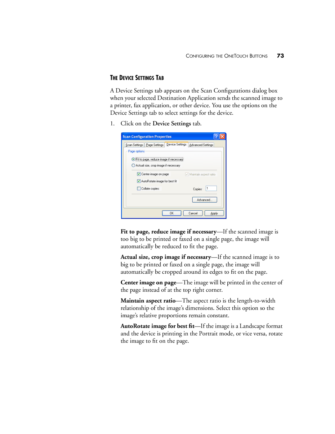 Visioneer 9420 manual Device Settings TAB 