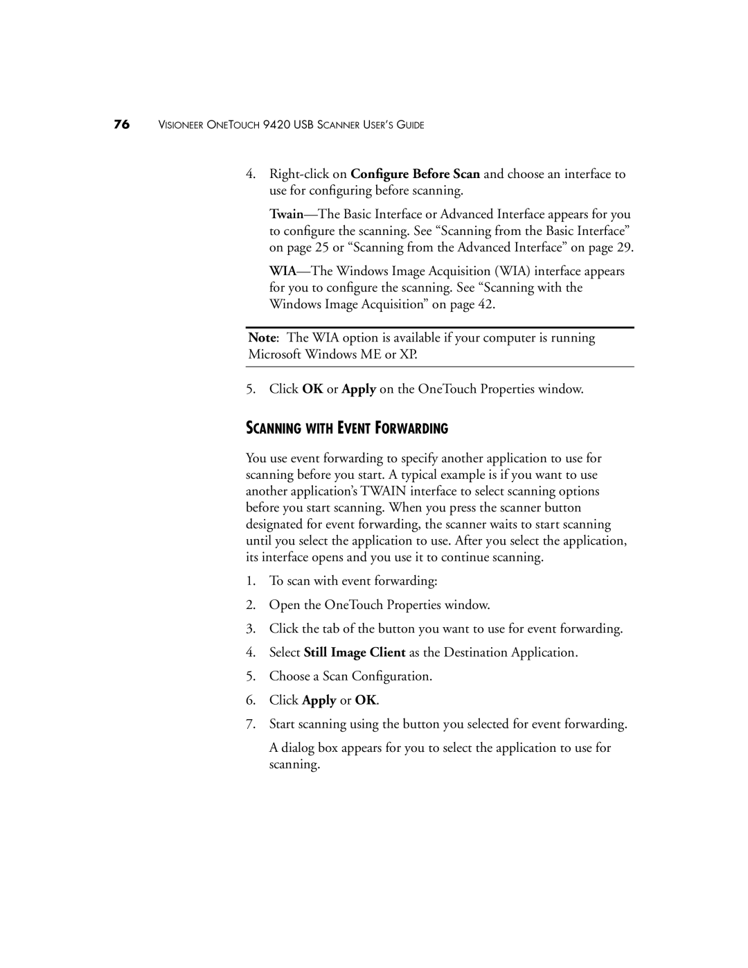 Visioneer 9420 manual Scanning with Event Forwarding 