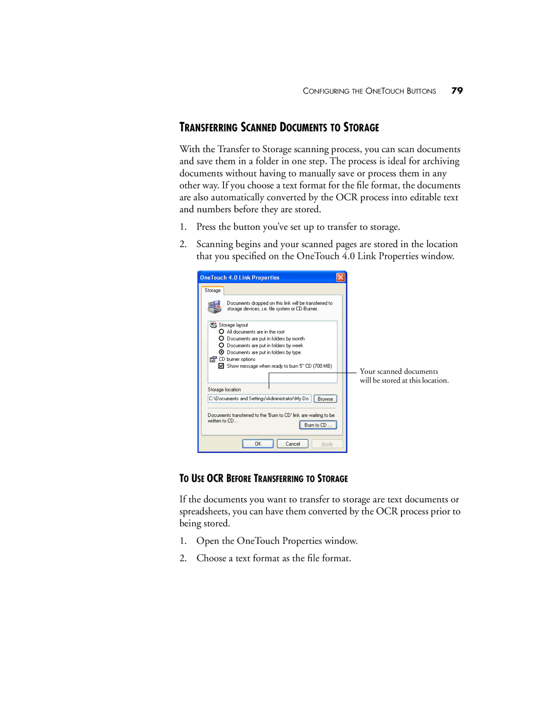 Visioneer 9420 manual Transferring Scanned Documents to Storage 