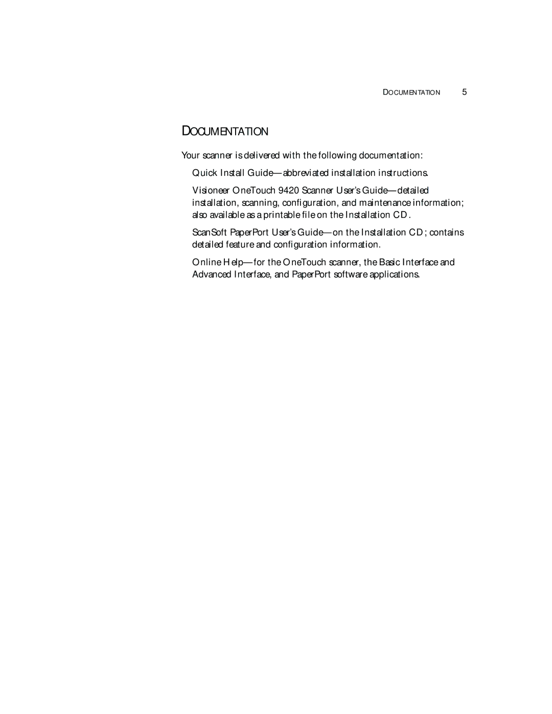 Visioneer 9420 manual Documentation 