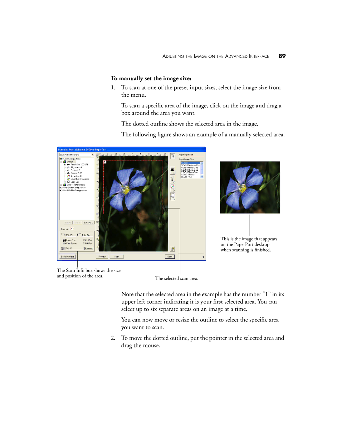 Visioneer 9420 To manually set the image size 