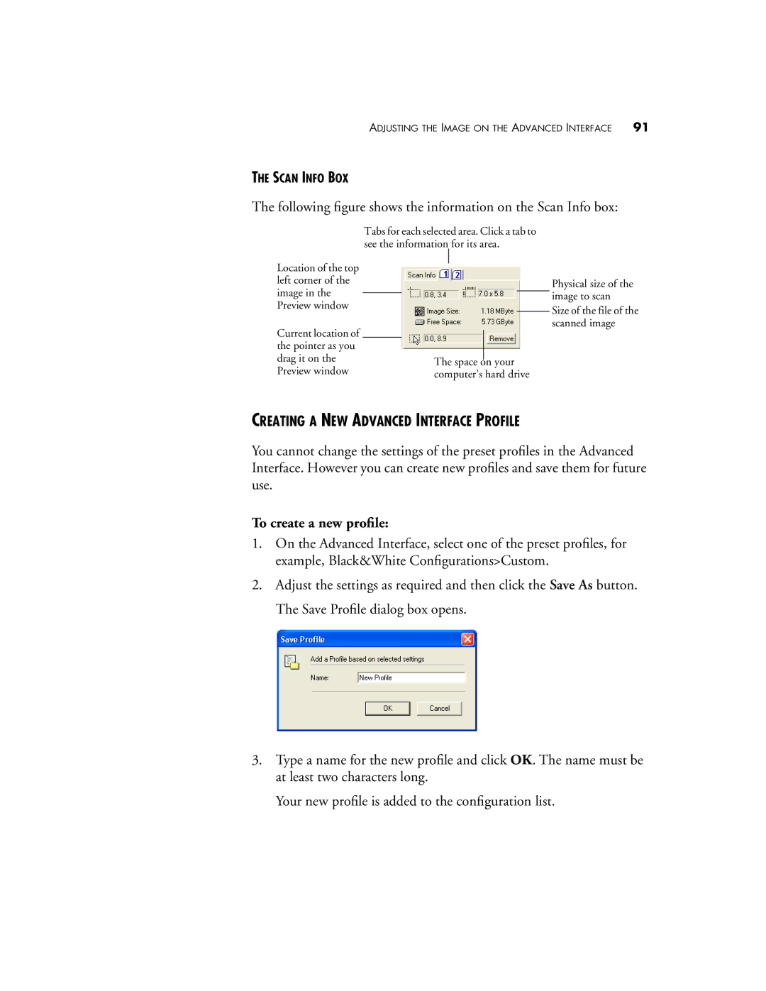 Visioneer 9420 manual Creating a NEW Advanced Interface Profile, To create a new proﬁle 