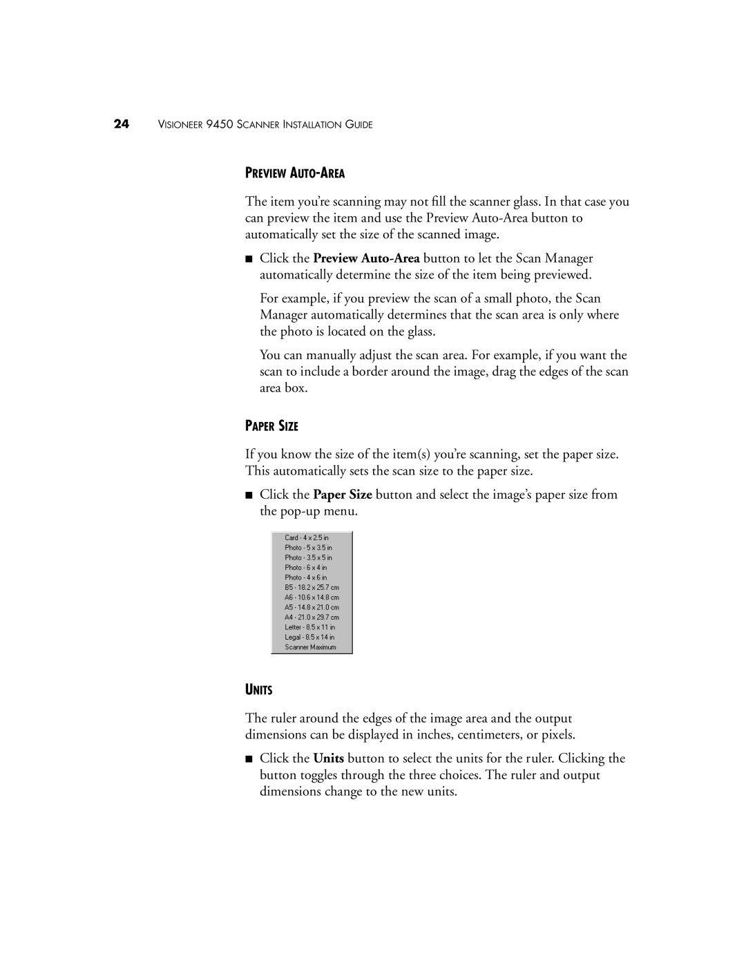 Visioneer 9450 manual Preview AUTO-AREA 