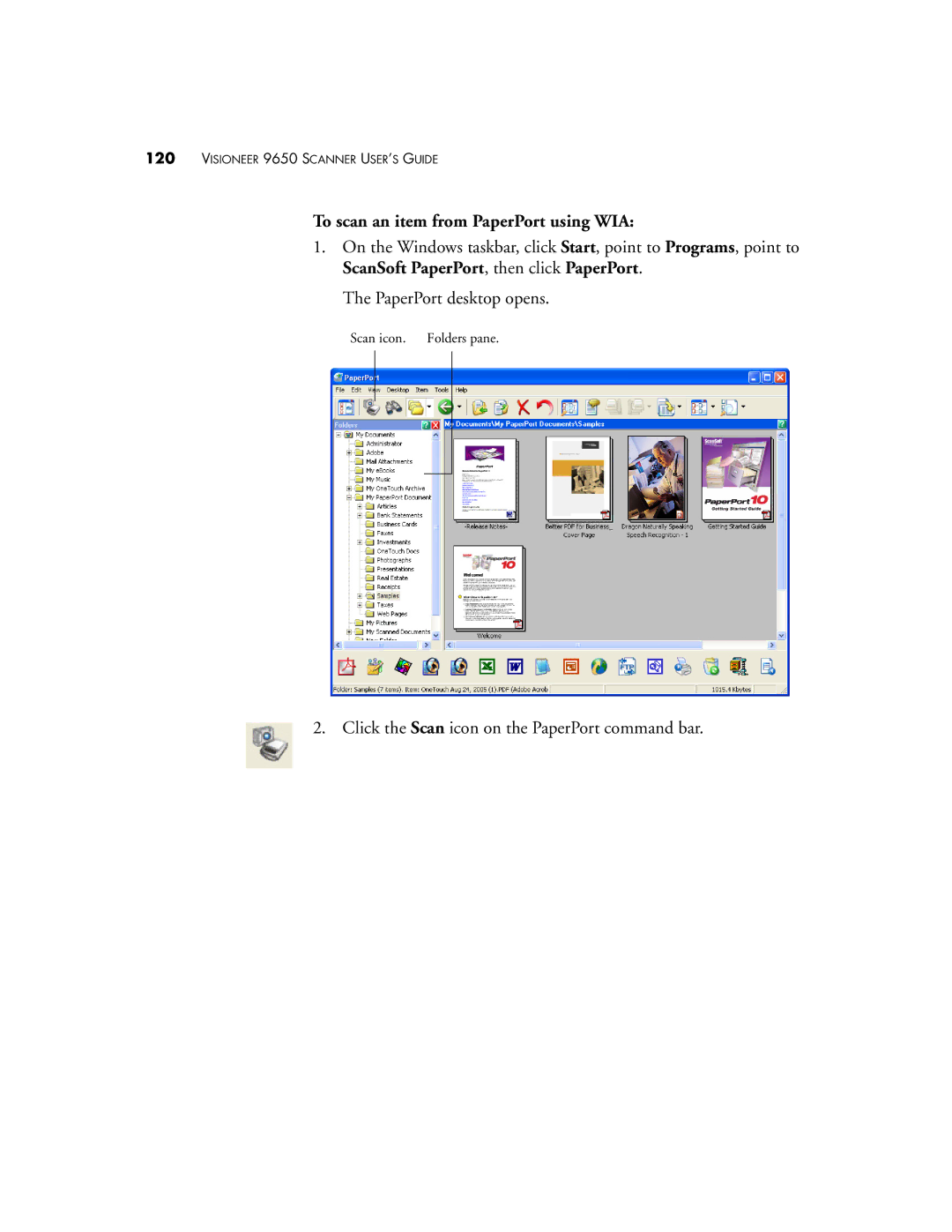 Visioneer 9650 manual To scan an item from PaperPort using WIA 