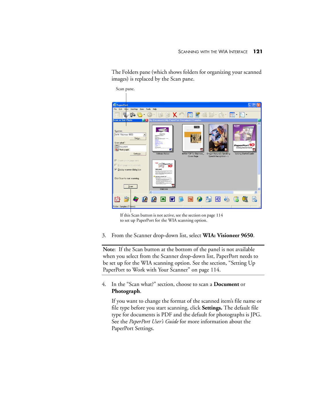 Visioneer 9650 manual Scanning with the WIA Interface 