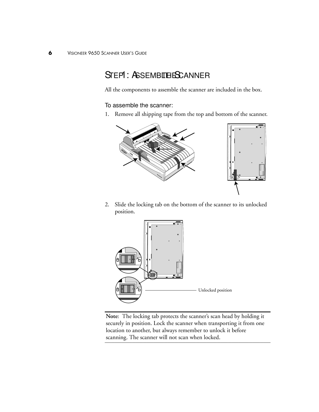 Visioneer 9650 manual Assemble the Scanner, To assemble the scanner 