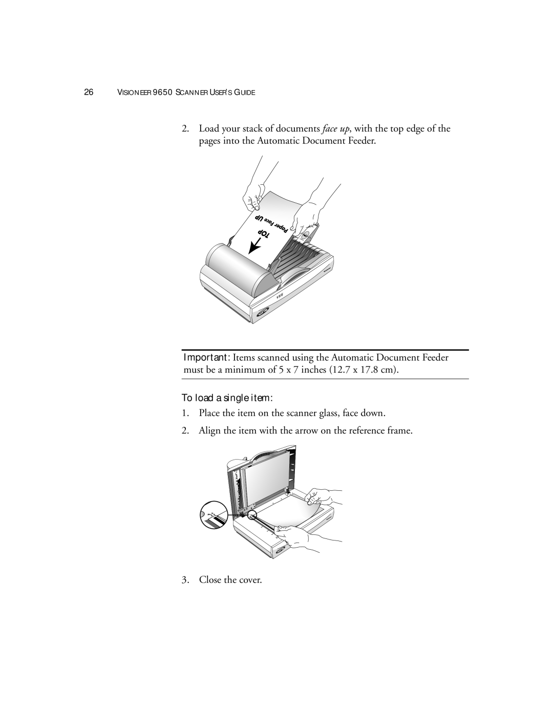 Visioneer 9650 manual To load a single item 