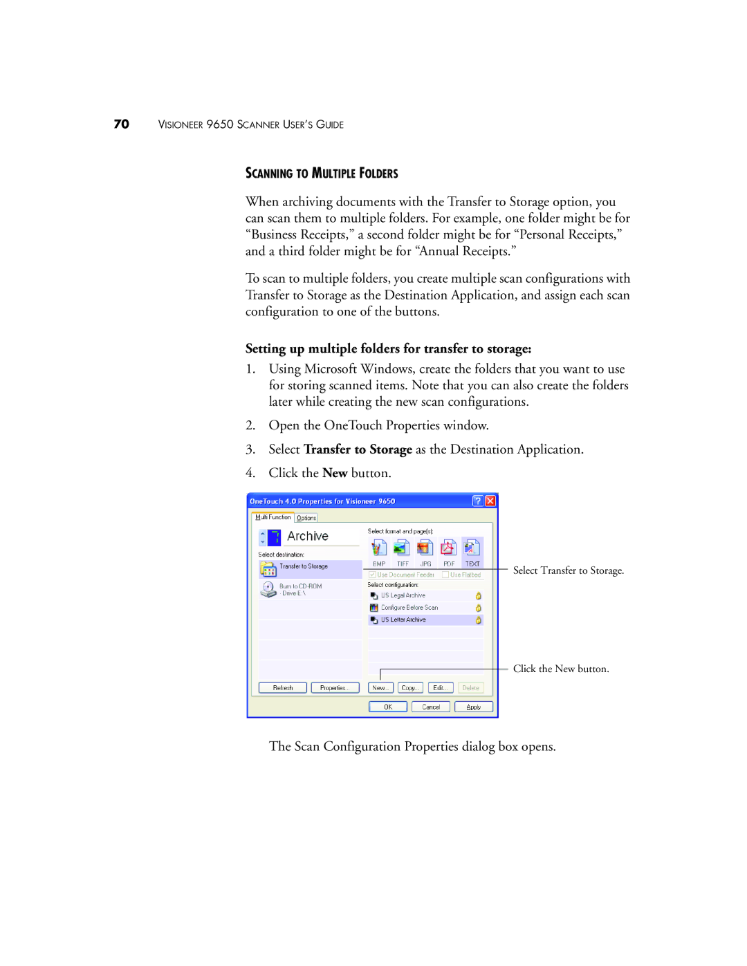 Visioneer 9650 manual Setting up multiple folders for transfer to storage 