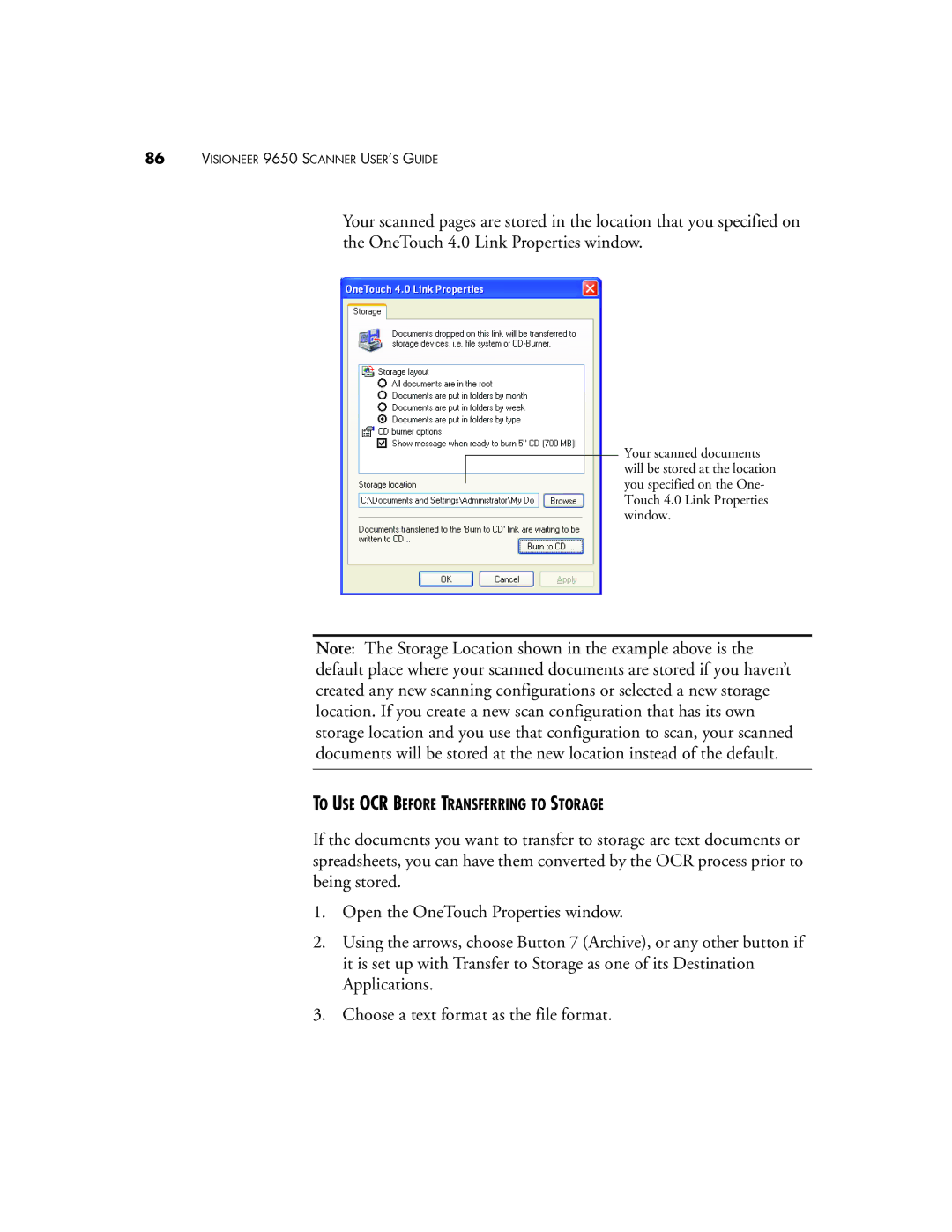 Visioneer 9650 manual To USE OCR Before Transferring to Storage 