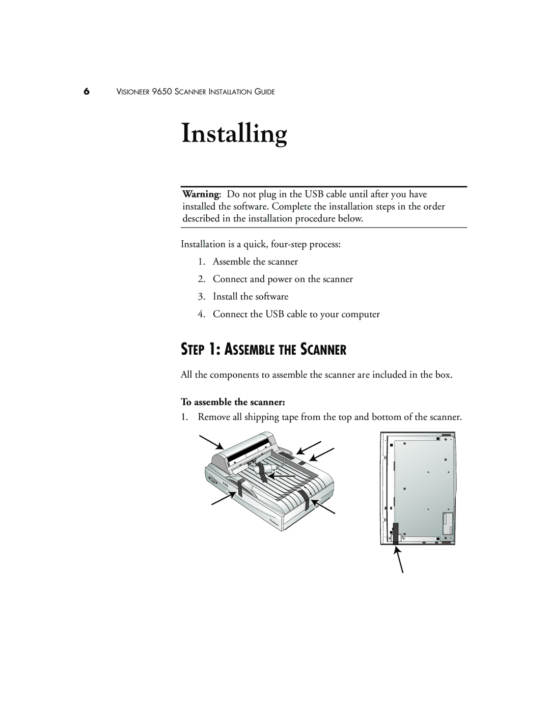 Visioneer 9650 manual Assemble the Scanner, To assemble the scanner 