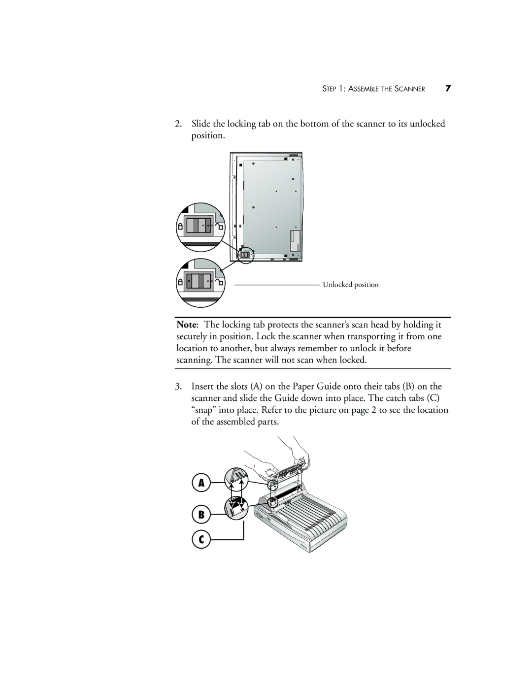 Visioneer 9650 manual Unlocked position 