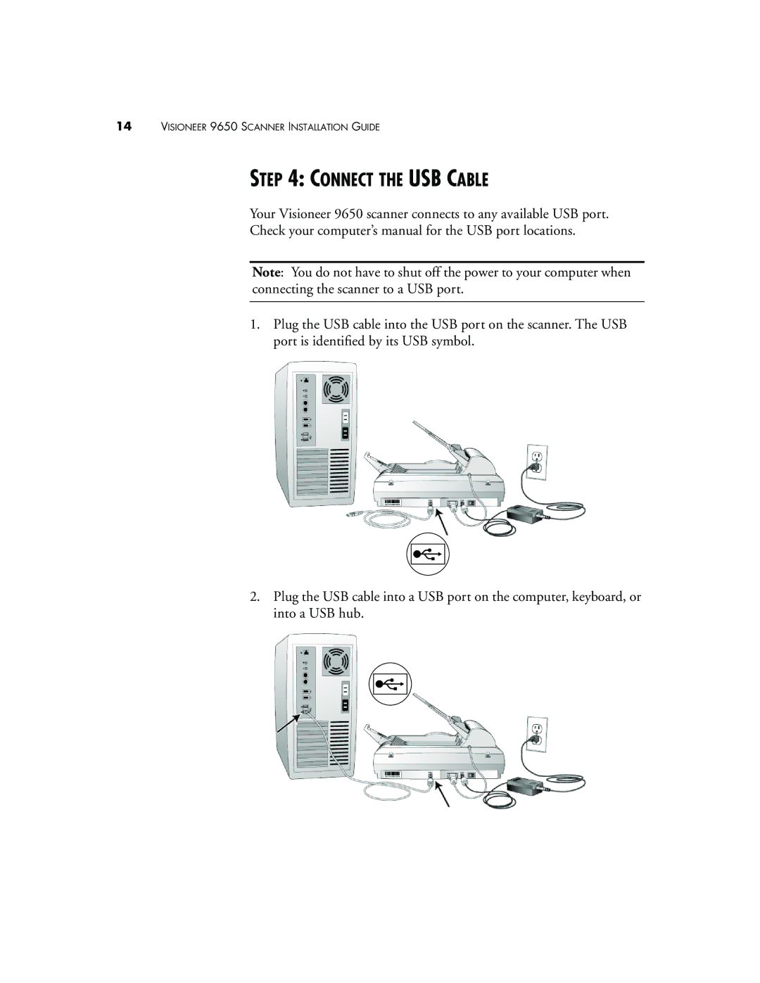 Visioneer 9650 manual Connect the USB Cable 