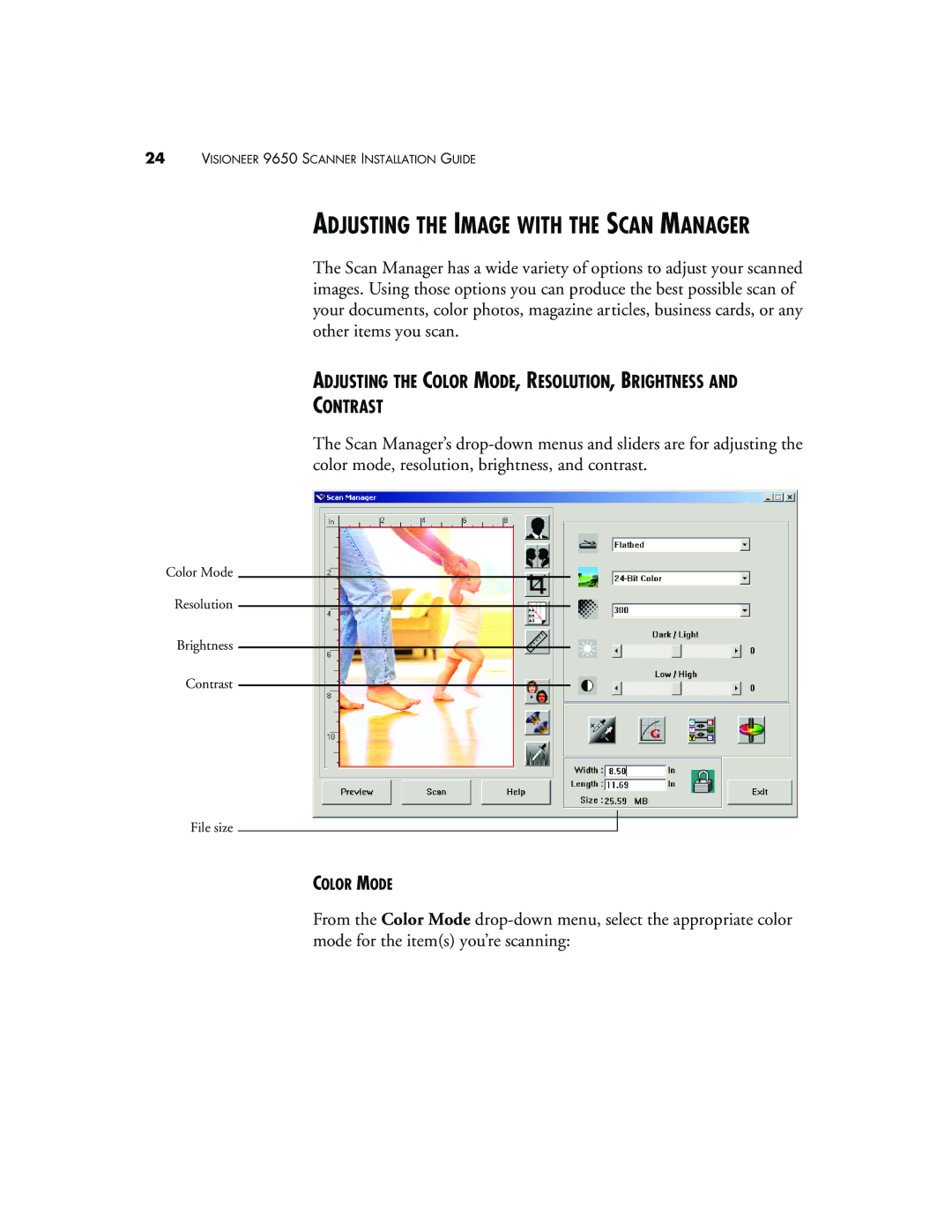 Visioneer 9650 manual Adjusting the Image with the Scan Manager, Contrast 