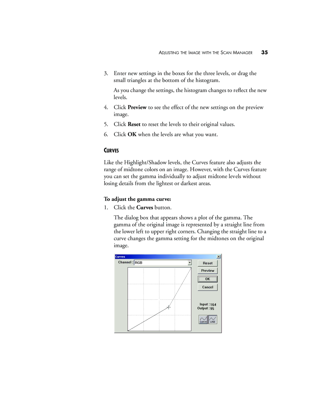 Visioneer 9650 manual To adjust the gamma curve 