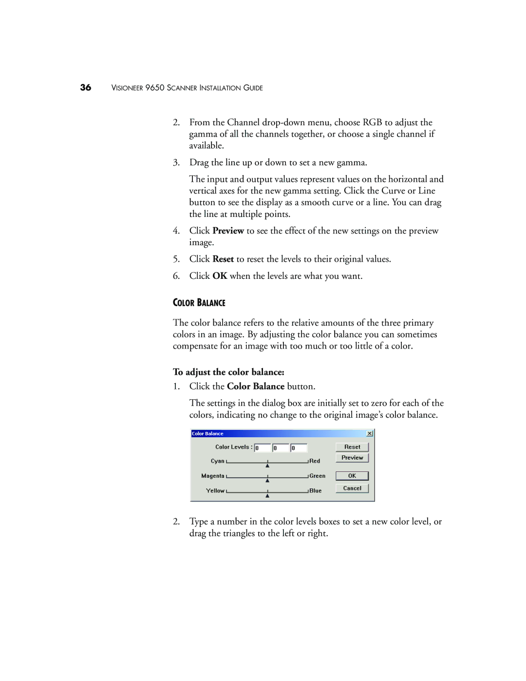 Visioneer 9650 manual To adjust the color balance 