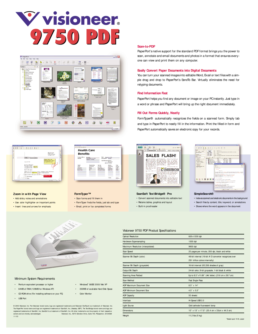 Visioneer 9750 PDF manual Easily Convert Paper Documents into Digital Documents, Find Information Fast 