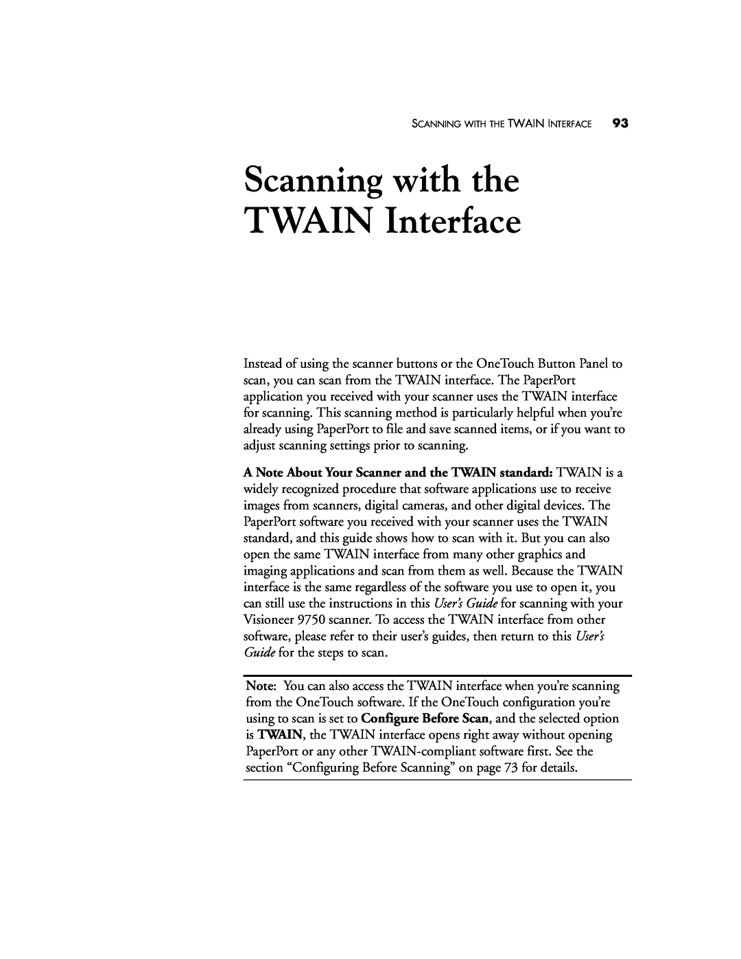 Visioneer 9750 manual Scanning with the TWAIN Interface, Scanning With The Twain Interface 